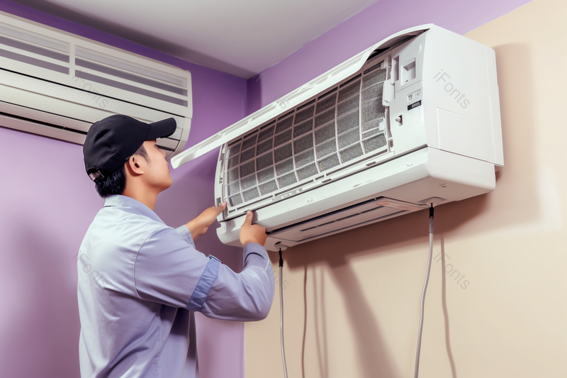 专业维修工人上门服务修理空调室内工作场景,高清,摄影图,摄影图片,图片大全,摄影图免费下载